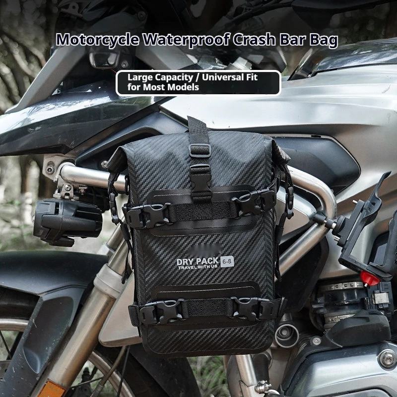 For Motorcycle 6-10L Waterproof Crash Bar Bag Carbon Fiber Pattern Quick Release No-Drill Accesorios Moto