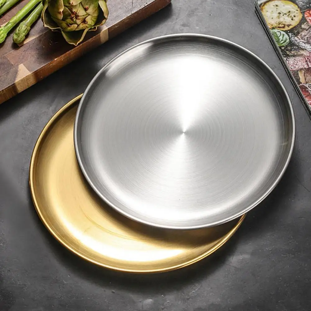 Steak Plate Stainless Steel Dinner Plates for Home Kitchen Outdoor Camping Bbq Round Thickened Salad for Serving for Everyday