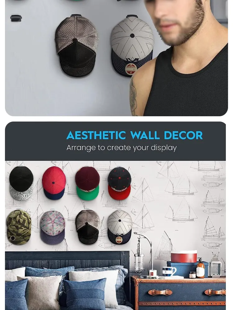 5/10 Stück selbstklebende Huthaken für die Wand, minimalistisches Rack-Design, kein Bohren, starker Halt, Hutaufhänger, Patent-Aufhellung – Detail 6