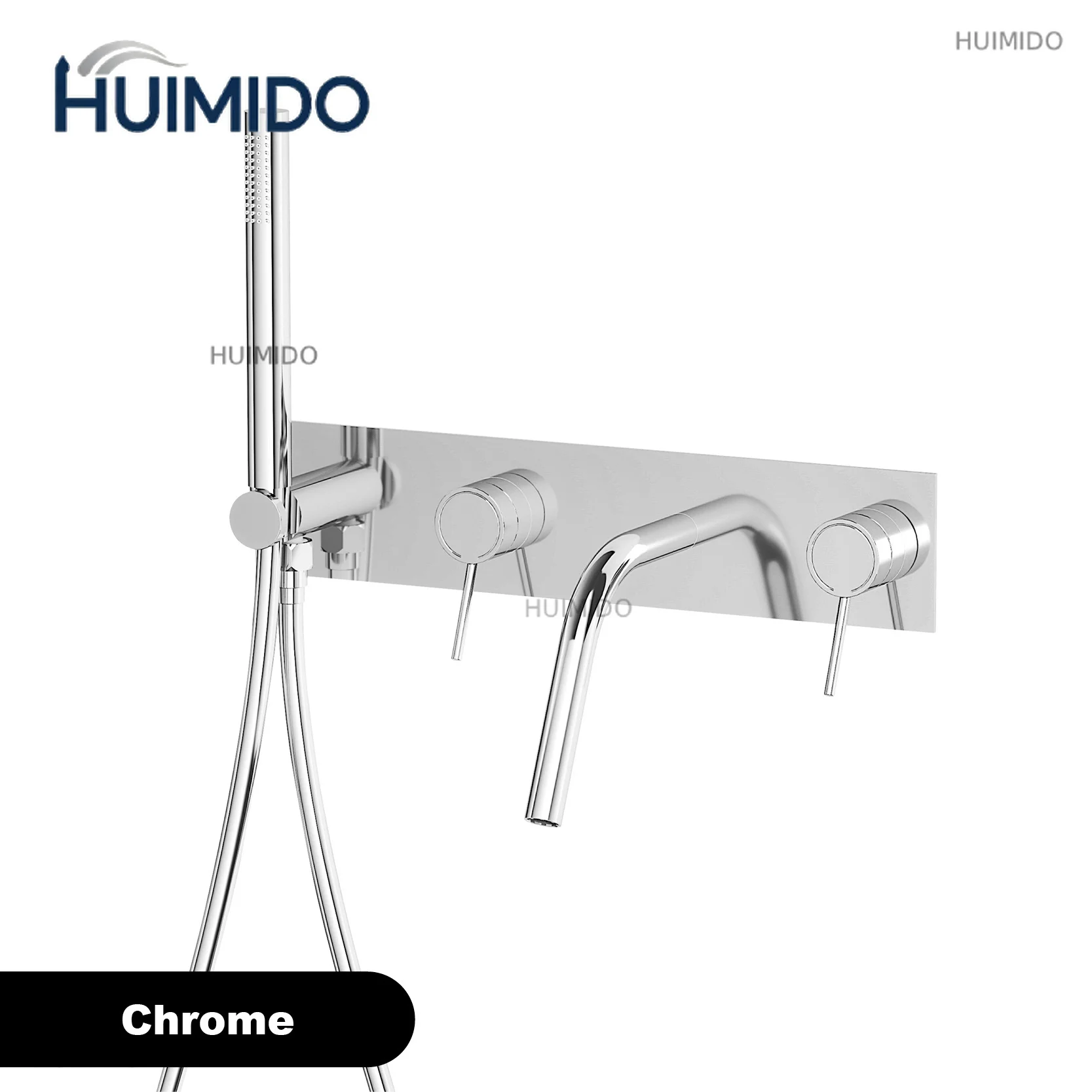 Luxury Brass Gun Grey Wall-Mounted Bathtub faucet Embedded hidden design dual handle hot & cold water 2-function bathroom Mixer