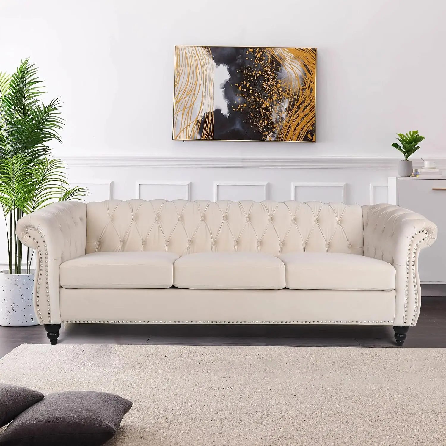 Sofa Tufted 3 Seater Settee With Button Back For Living Room Office, Customized