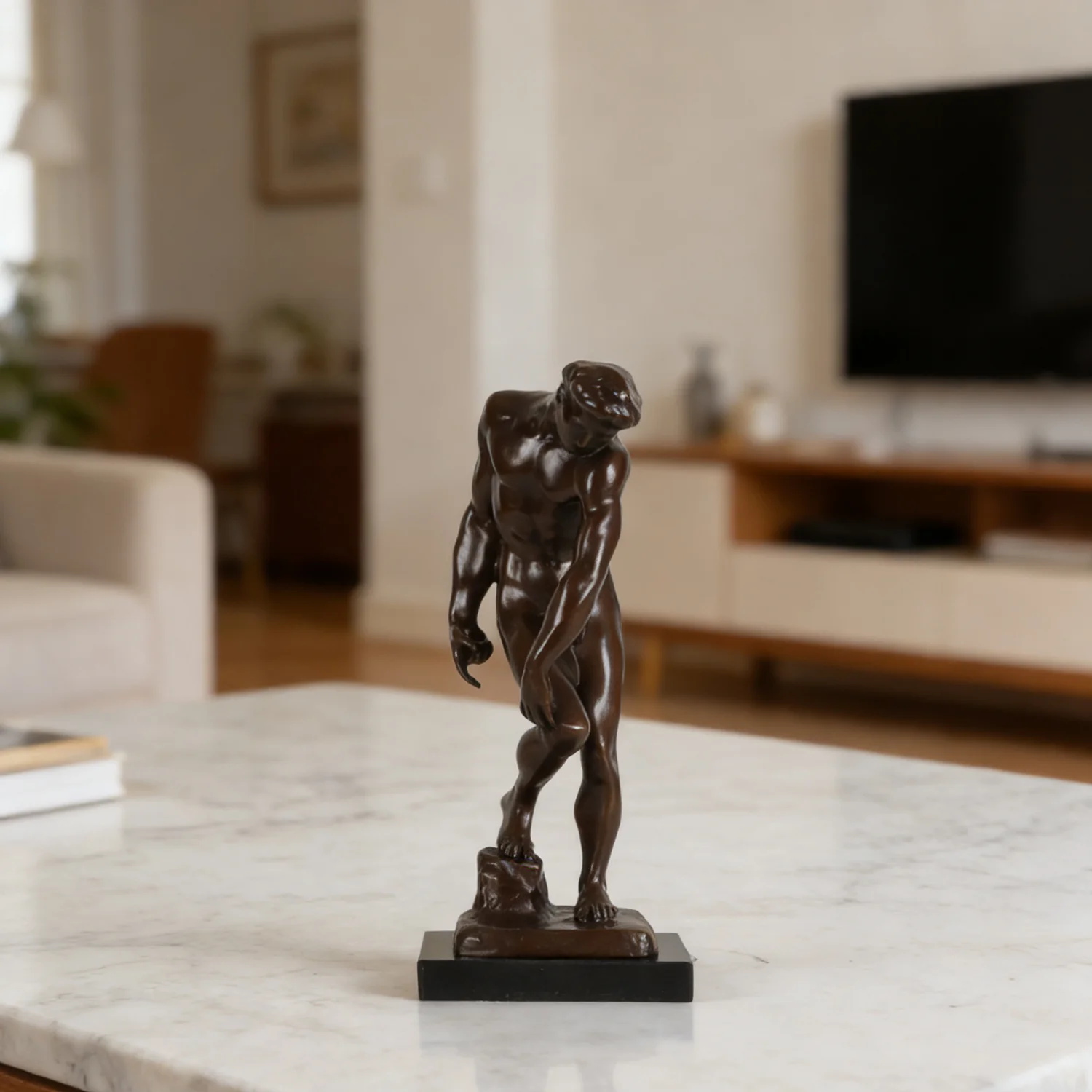 Adam Statue by Rodin Replica Bronze Classical Famous Sculpture Collectible Figurine for Decoration Display