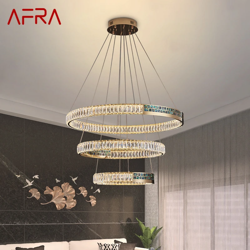 

AFRA Contemporary Crystal Hanging Pendant LED Lights Luxury Round Rings Chandelier Lamp Home For Living Dining Room