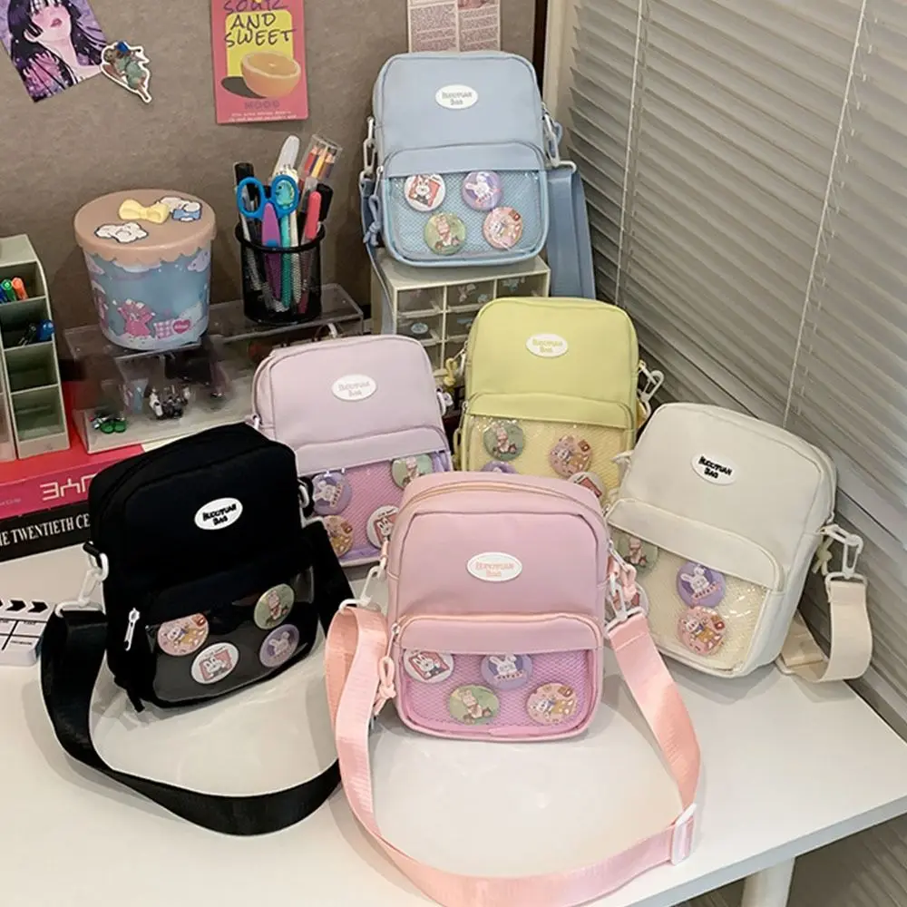 

New Large capacity Transparent Badge Pain Bag Cute Portable Japanese Simple Crossbody Bags Nylon Ita Bags