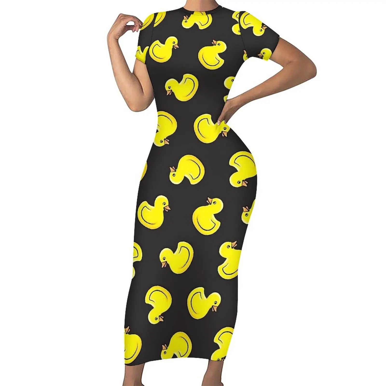 Rubber Ducks Dress Short Sleeve Duck Bath Toy Night Club Maxi Dresses Summer Street Fashion Design Bodycon Dress Big Size 5XL