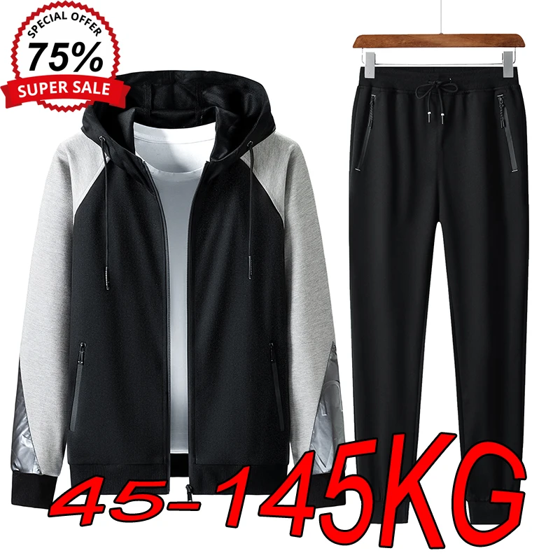 Plus Size Men's Hoodies Sweatshirts M-8XL Autumn and Winter Two-piece Trendy Cardigan Casual Sports Suit Large Size Top Pants