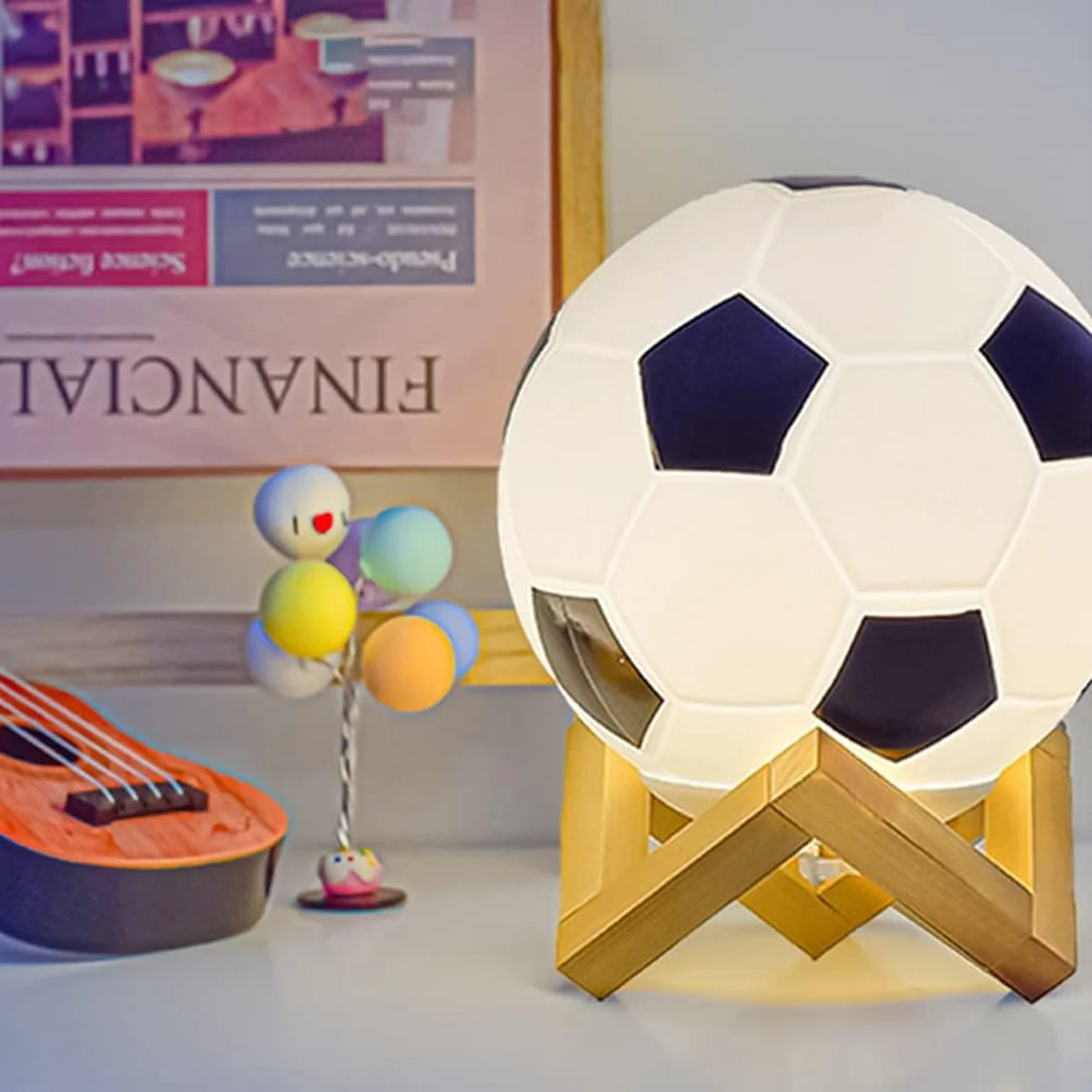 1pc 14cm/5.5in 3D Football Night Light Bedroom Desktop Decoration Soccer Lamp Battery Powered Perfect Gift For Teenagers Decor