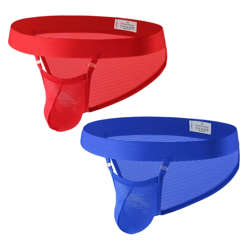 2PCS Men's Thongs Solid Underwear Striped Breathable U Convex Low Waist Underpants Bikini G-String Calzoncillos Jockstrap