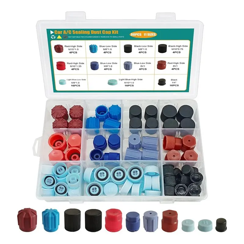 AC Caps 80PCS For A/C High Low Side Valve Core Port Dust Cap Set For Car R12 R134a AC Service Valve Cap Automotive-A91R