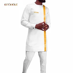African Clothing for Men Embroidery Shirts and Trouser Full Sleeve 2 Pieces Set Formal Wear Tribal Suit Outfits Party Wedding