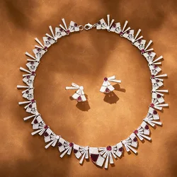 Temperament AAA Zircon Irregular Triangle Short Necklace Choker Earrings Set For Women Wedding Party Evening Dress Jewelry Sets