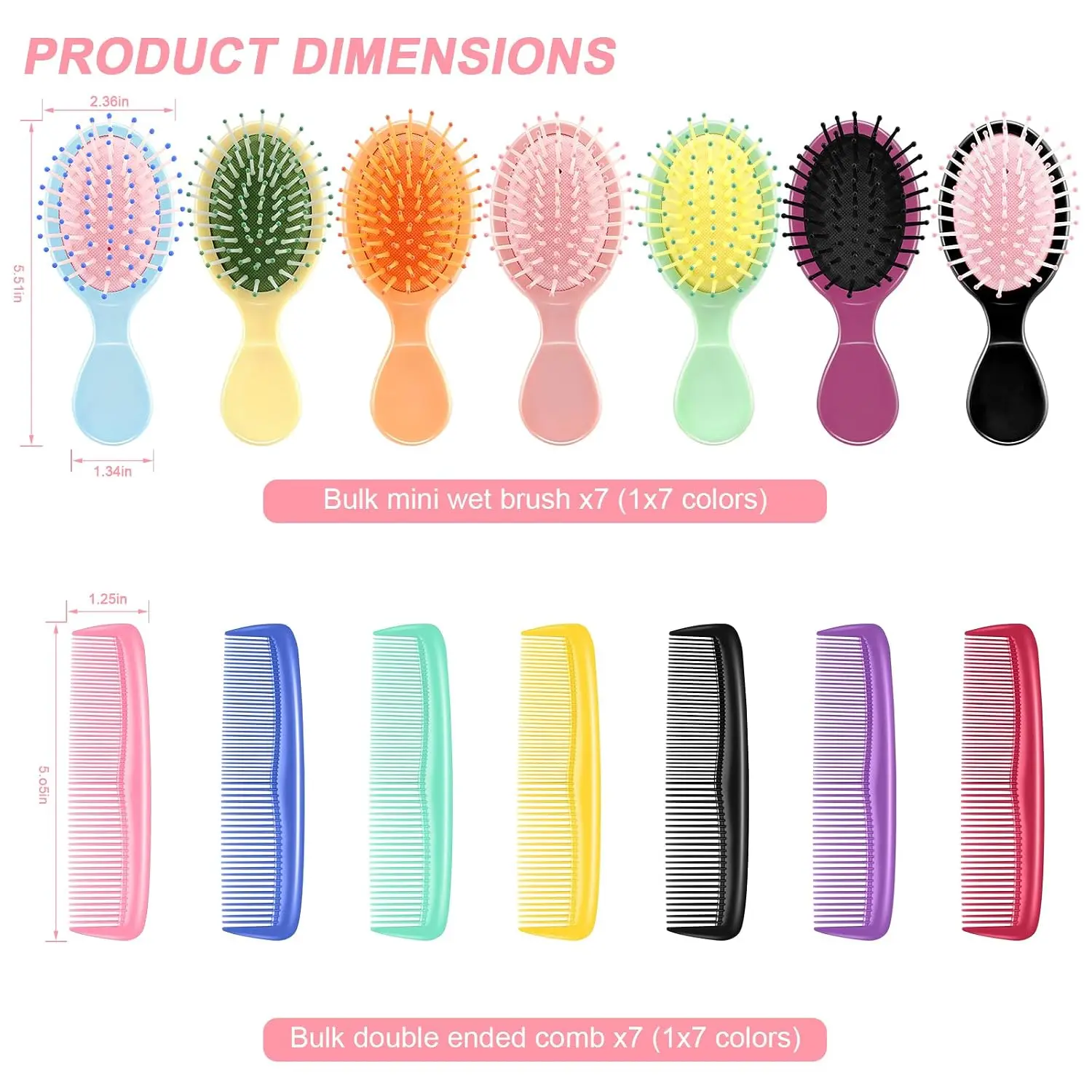 14 Pcs Mini Wet Hair Brush & Comb Set for Travel, Kids, School, Bulk Party Favors - view 2