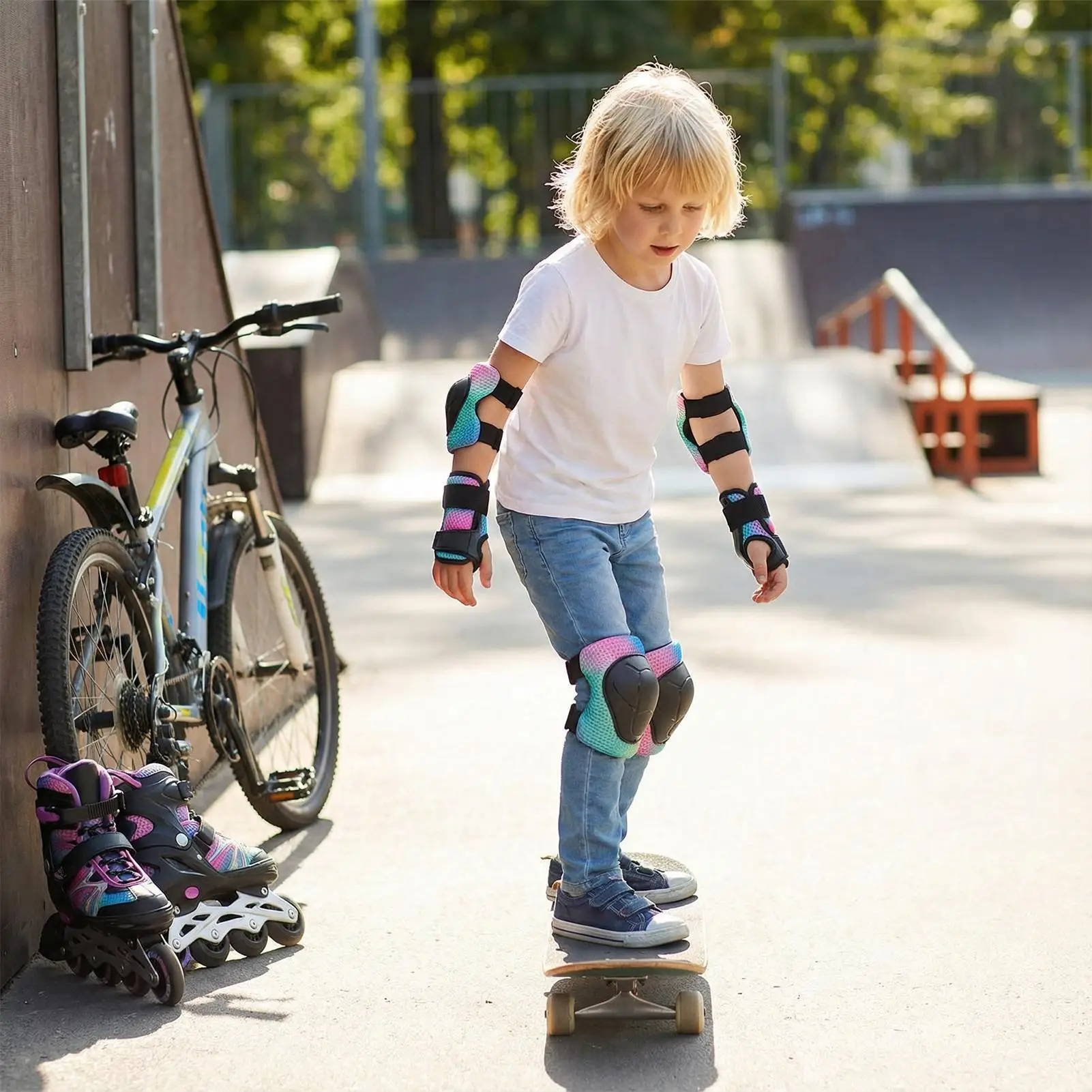 Knee Pads For Kids EVA Foam 3-pieces Protective Set With Elbow Knee Pad And Wrist Guards Kids Protective Gear For Cycling For