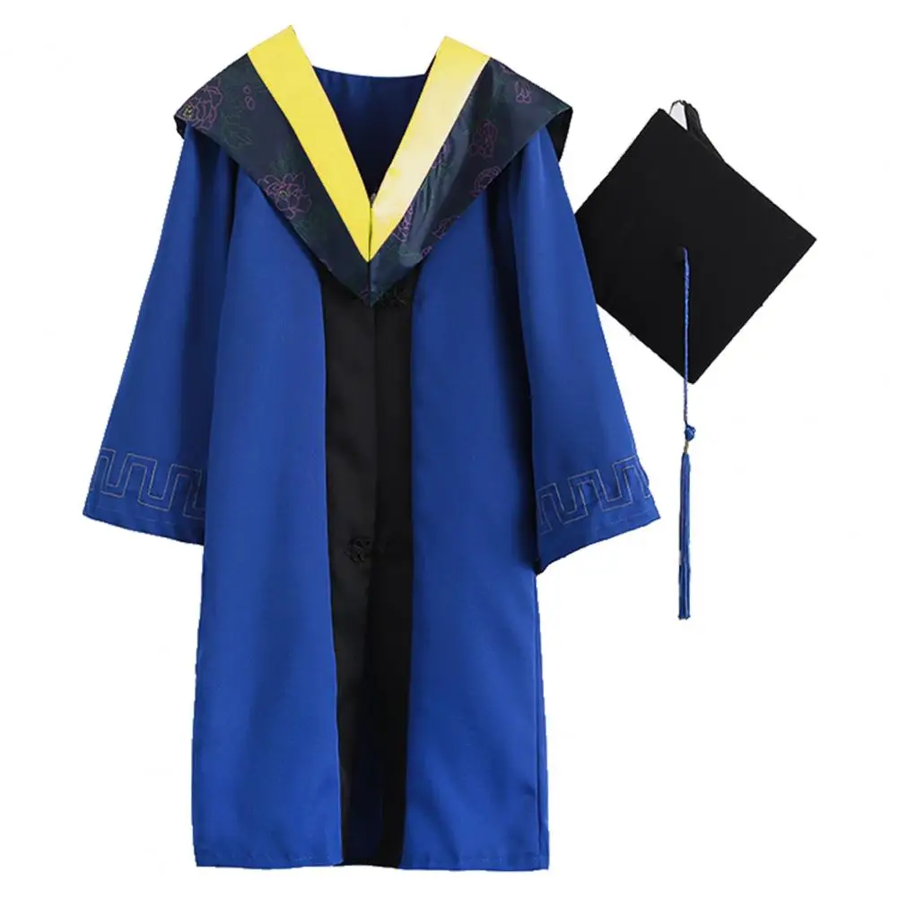 Uniforme de graduação super macio para a faculdade, Poliéster resistente ao desgaste, Chapéu de bacharel, Manto graduação, Adereços de fotografia para a faculdade, 1 conjunto