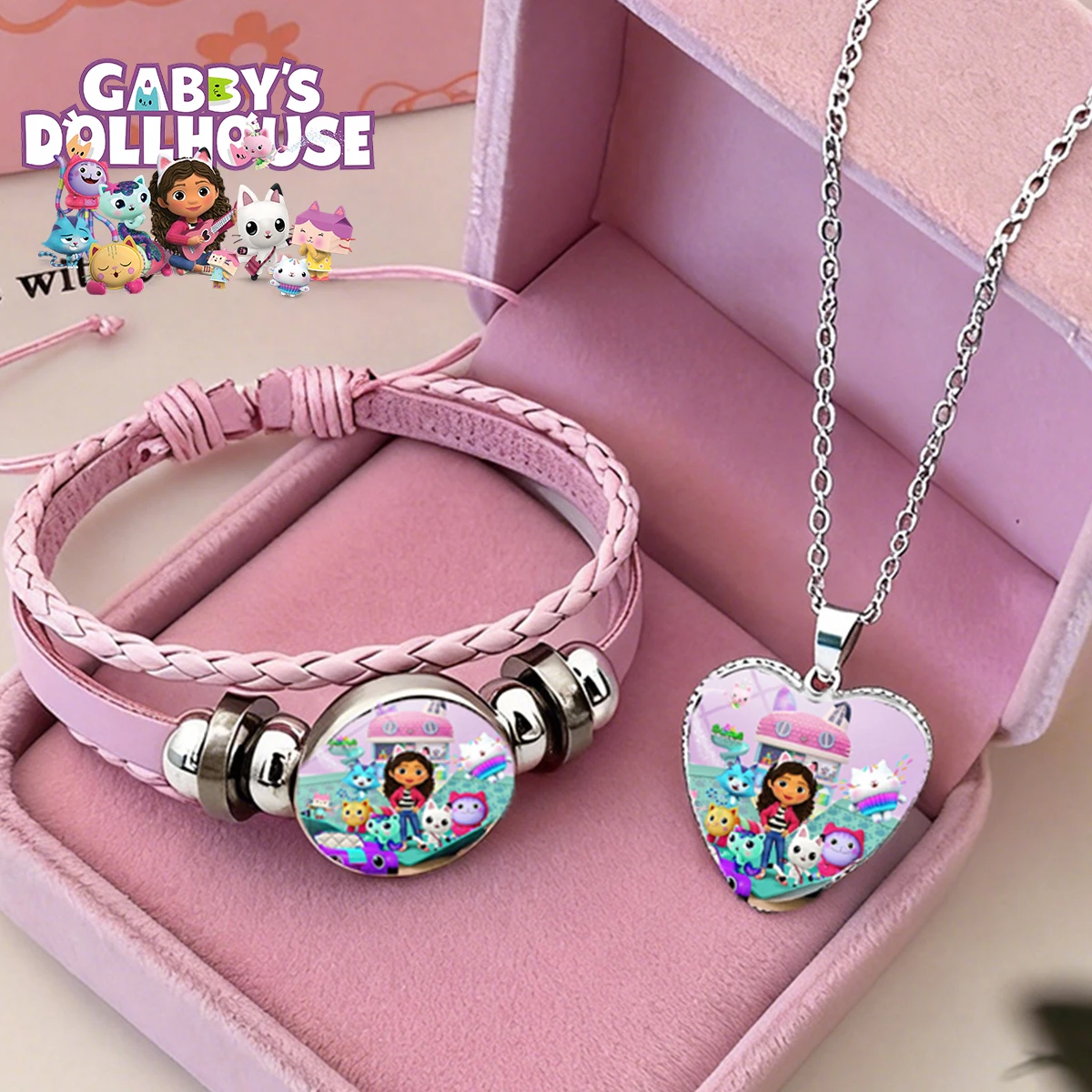 Gabby poppenhuis meisje armbanden + ketting sieraden set 2 stuks vrouwelijke kawaii ketting ketting accessoires meisje partij verjaardagscadeau speelgoed