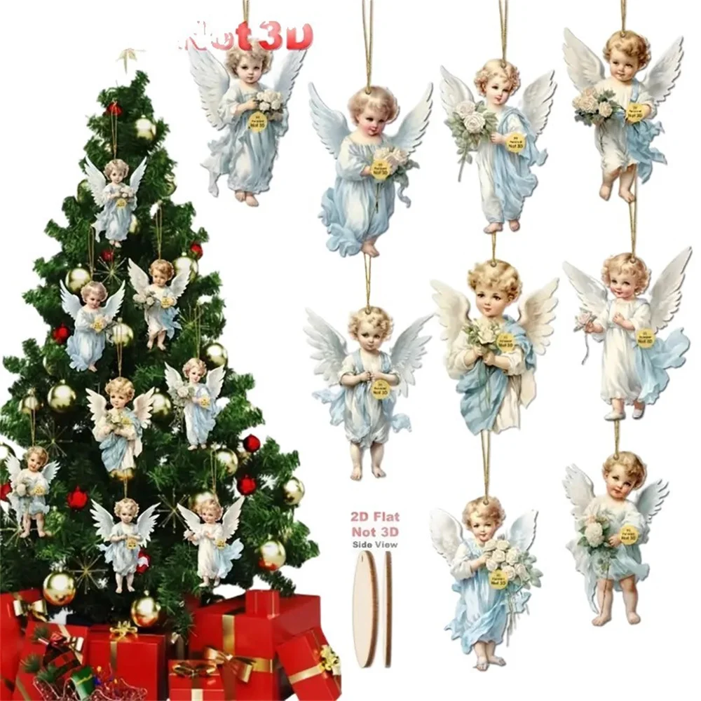 9/12/36 قطعة خشبية عيد الميلاد الملائكة الحلي الفيكتوري نمط شجرة الملاك زينة مجموعة المعلقات الخشبية للمنزل عطلة الطرف