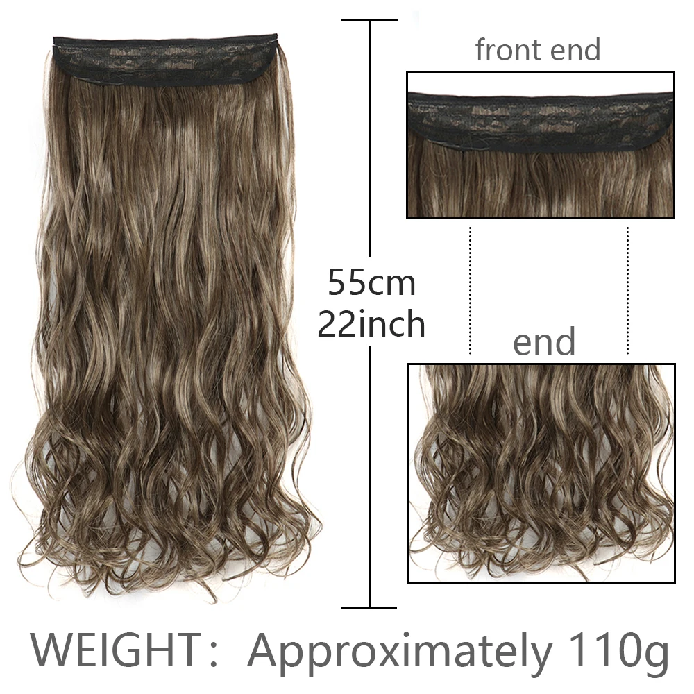 Extensões falsificadas sintéticas para mulheres, parte encaracolada do cabelo falso, nenhuns grampos, louro, Brown, preto, ondulado natural, 22"