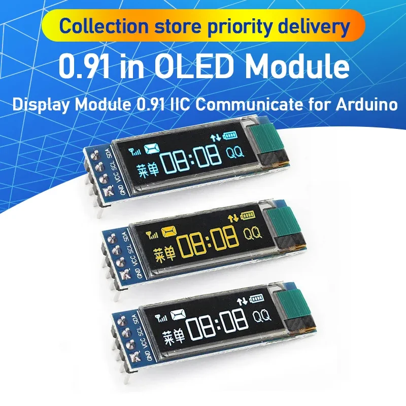 Módulo OLED de 0,91 pulgadas para arduino, módulo de pantalla de 0,91 pulgadas, Blanco/azul, OLED 128x32, LCD LED, SSD1306, IIC,