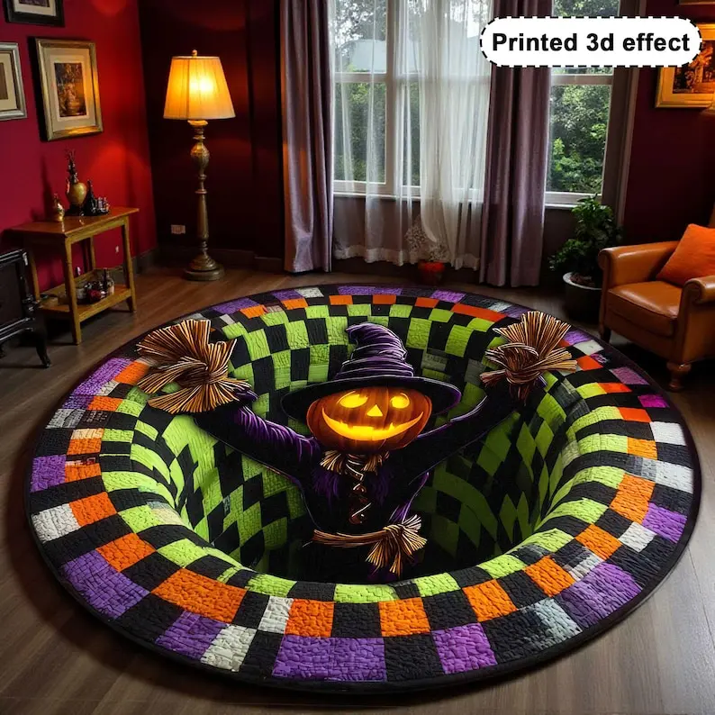 Printed 3D effect  Scarecrow Halloween Doormat, Ghost Welcome Mat Fall Decor, Spooky Indoor Outdoor Rug, Haunted House Seasonal