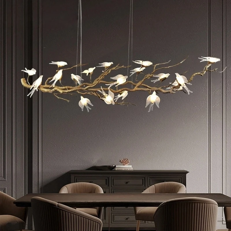 Luxury Copper Branch Swallow Chandelier For Dining Table Room Lighting With Bird Flower Glass Pendant Lamp Living Room Bar Vila