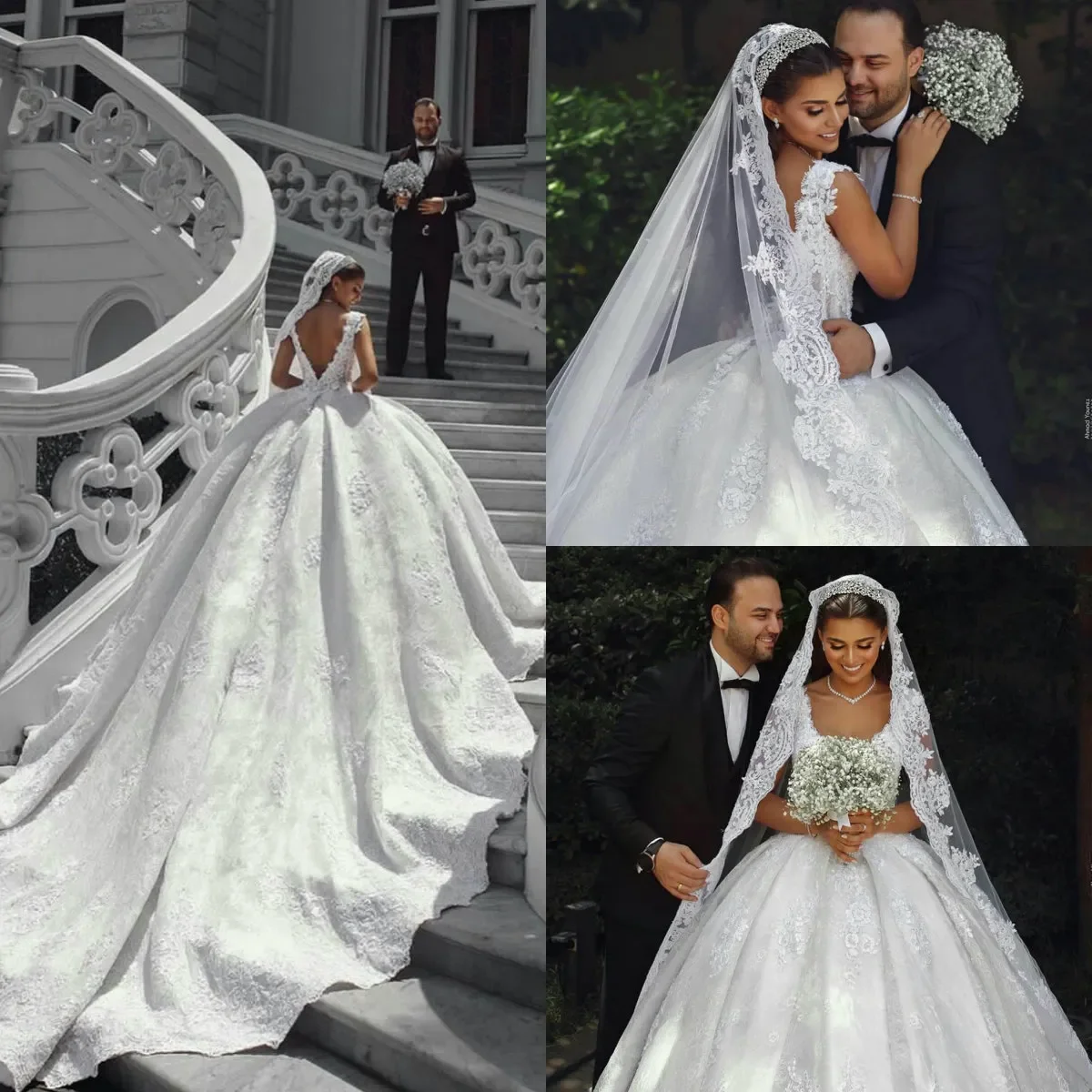 Customized Sequins Wedding Dresses Bridal Ball Gowns Square Neck Puffy Lace Appliques Wedding Gowns Petites Plus Size