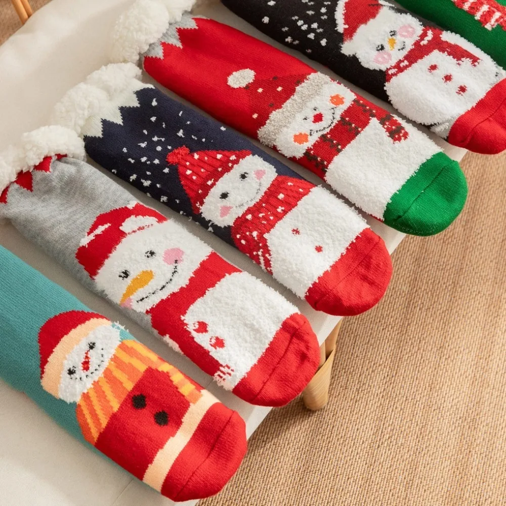 

Soft Cartoon Thick Thermal Socks Snowman Anti Slip Winter Slipper Socks Warm Fleece Socks Women Winter