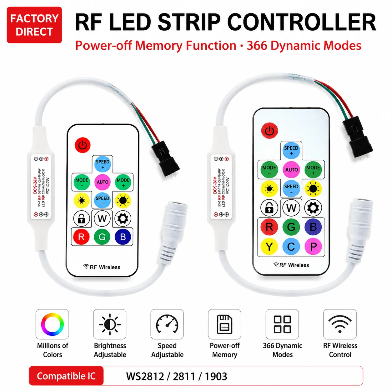 1pcs 5-24V Mini LED Controller Dream Color WS2811 2812 1903 IC Streamer Lights US Or DC Head Control Wireless Remote Control