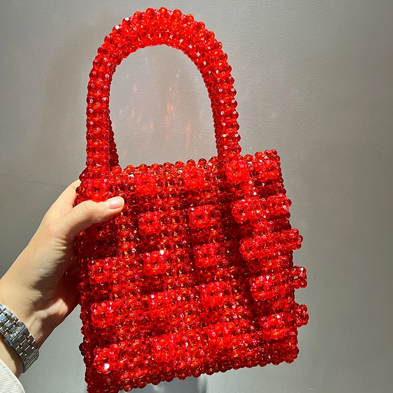 Crystal Lady Dinner Bag Handbag Ins Niche Artificial Crystal Weaving Heavy Industry Pearl Handbag Name Bag