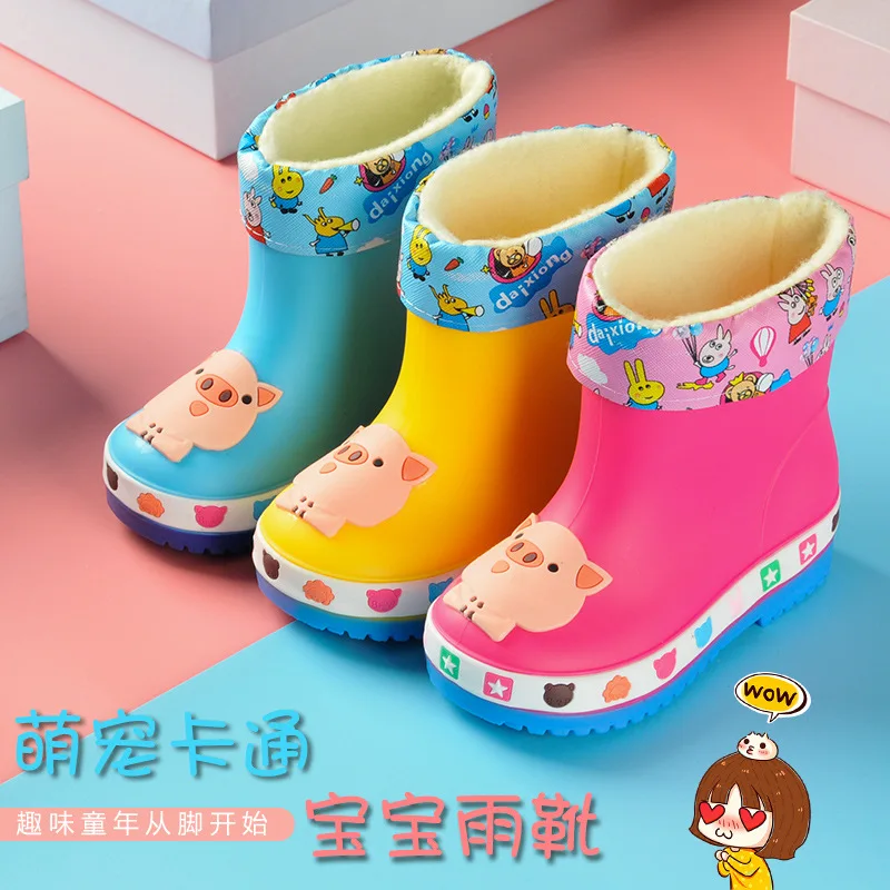 2023 New Boys Girls Fashion PVC Rain Boots Waterproof Kids Cartoon Rainboots Children Non-slip Water Shoes Wellies