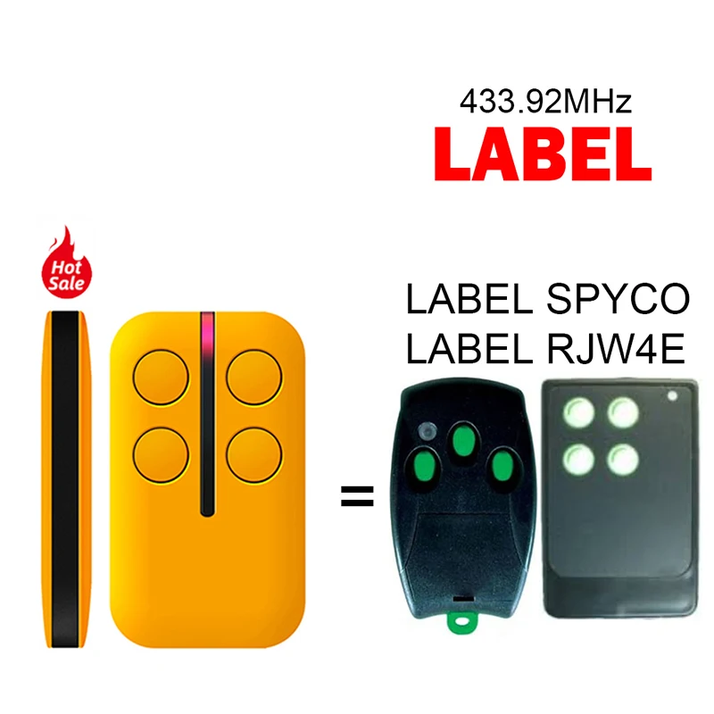 100% Clone LABEL SPYCO RJW4E Garage Door Opener Duplicator Garage Remote 433.92MHz Electric Door Controller Transmitter