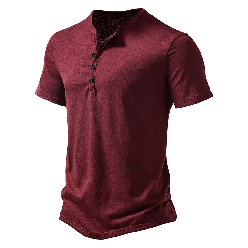 Henley-Kragen Sommer Herren Casual Einfarbiges Kurzarm-T-Shirt für Männer Polo Herren Hochwertige Herren-T-Shirts – Detail 3
