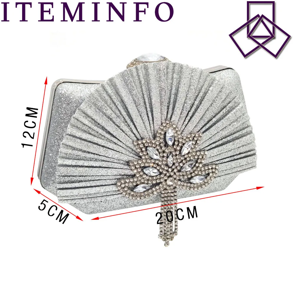 2023 Nigerian Women's Silver Mid Heels Frosted Crystal Shiny Rhinestone Party Italian Design Pointed Shoes And Bag Set