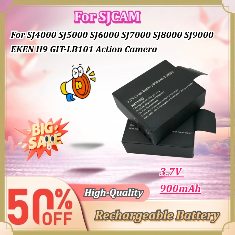 For SJCAM SJ4000 SJ5000 SJ6000 SJ7000 SJ8000 SJ9000 EKEN H9 GIT‑LB101 Action Camera Battery 3.7V 900mAh with Dual USB Charger