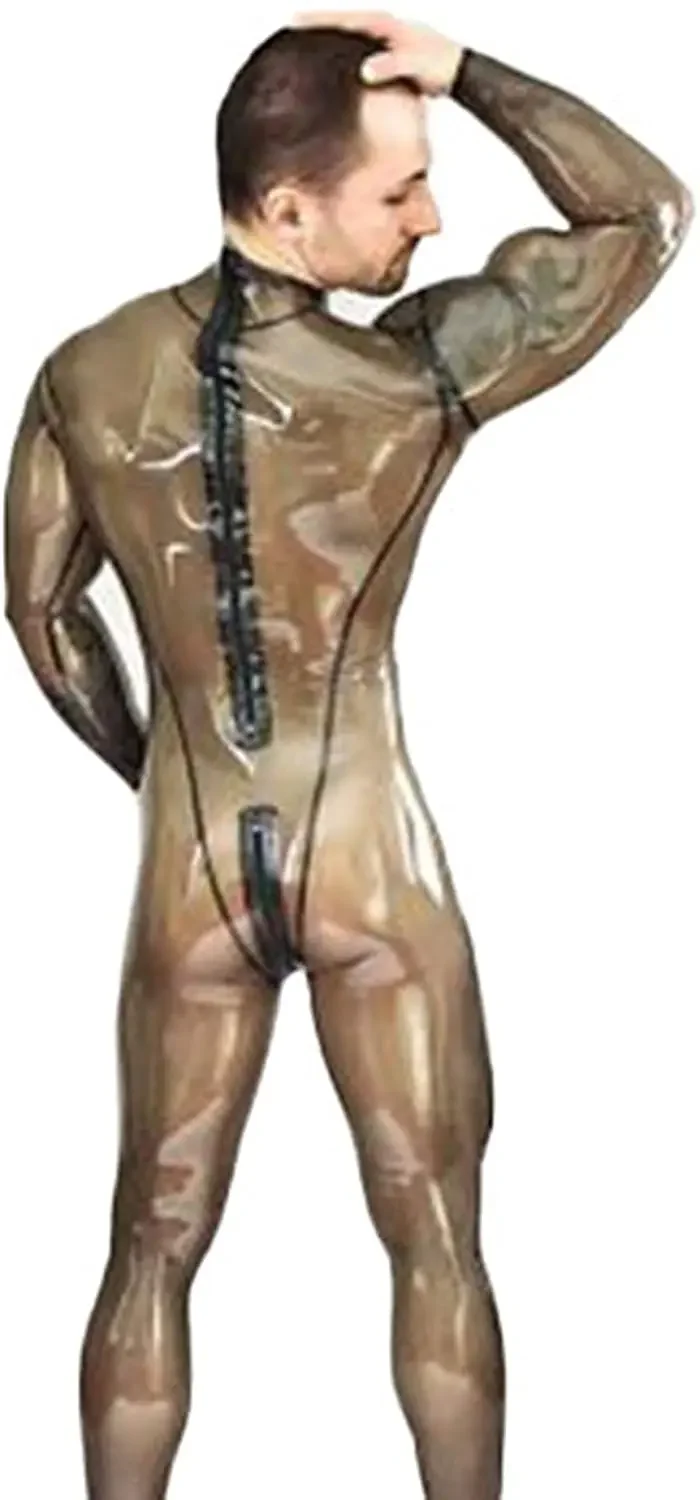 Latex Catsuit Transparent Black Rubber Bodysuits for Men Club Wear Cosplay