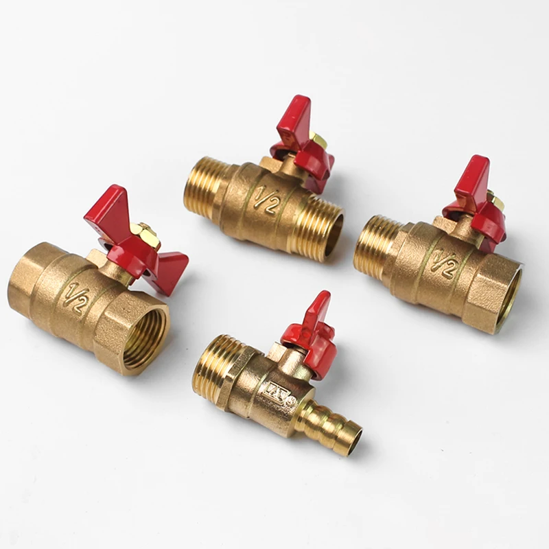 Valvola a sfera in ottone filettata BSP da 1 unità per acqua, gasolio, compressore d'aria con stelo a farfalla, 1/4" 3/8" 1/2" maschio a femmina