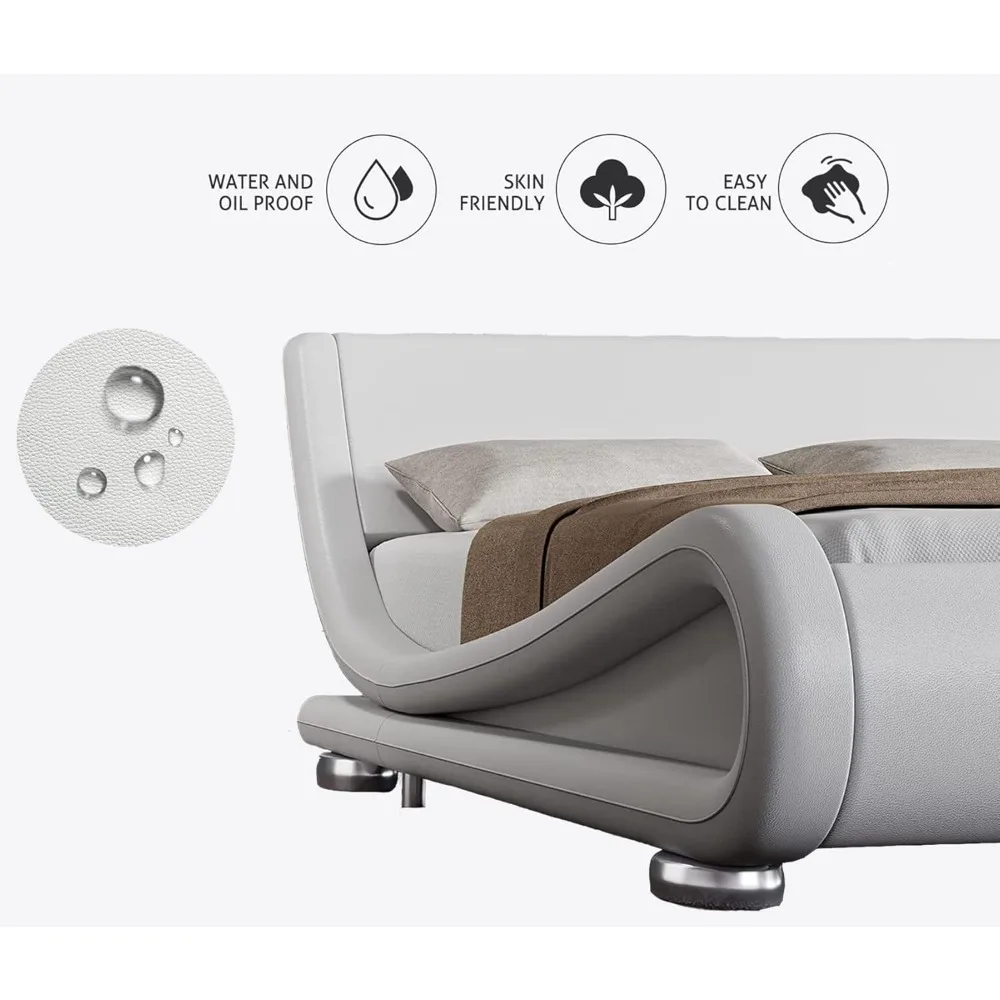 Cadre de lit plateforme rembourré Allewie Queen Size avec tête de lit ergonomique et réglable, design moderne en traîneau à profil bas – Facile