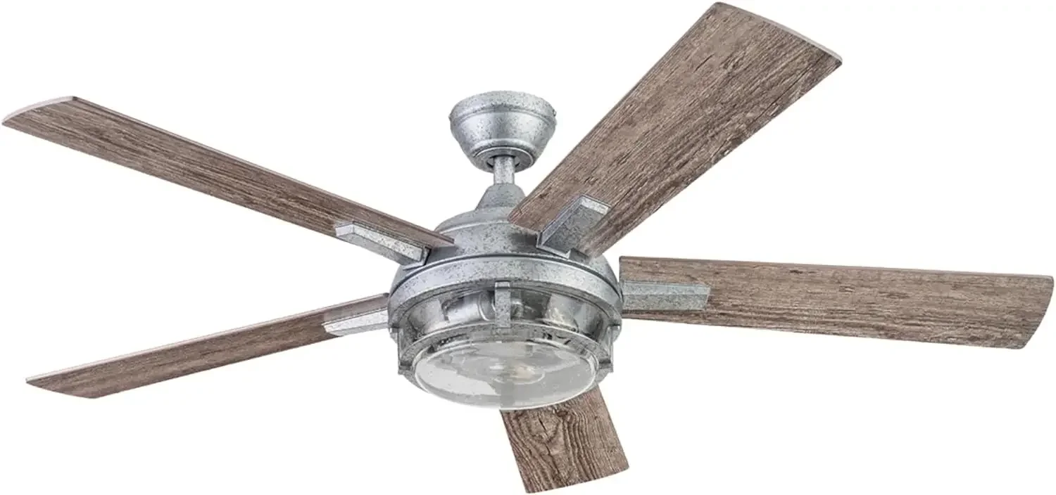 2024 NEW 52 Inch Indoor Outdoor LED Ceiling Fan with Light, Remote Control, Dual Mounting Options, 5 Dual Finish Blades