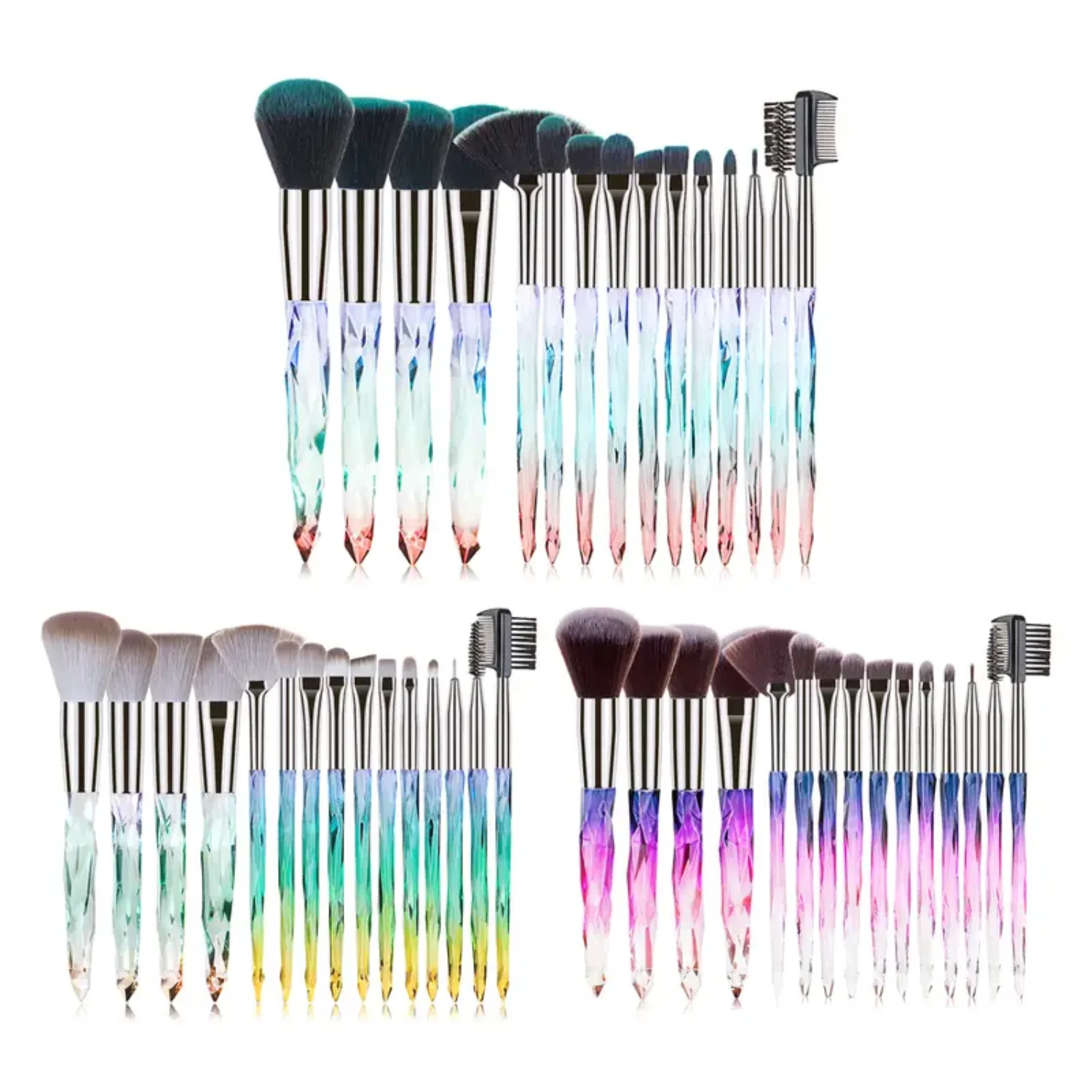 Crystal Makeup Brushes Set 15 PCS - Premium Synthetic Bristles for Powder, Foundation, Blush, Concealer, Eye Shadow, Eyeliner, E