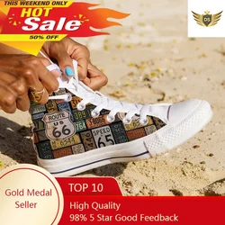 Classic US Route 66 High Top Canvas Shoes Men Breathable Outdoors Walking Sneakers Wild Printing Graffiti Shoes