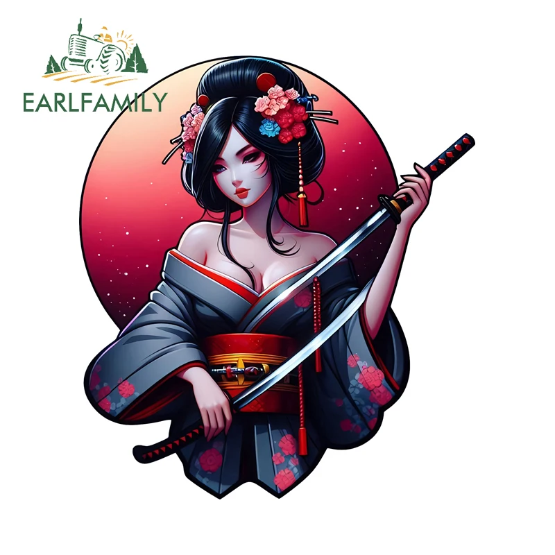 EARLFAMILY Geisha Japanese Style Car Stickers Beautiful Artistic Graphics Decals Waterproof Fuel Tank Cap Car Gadget