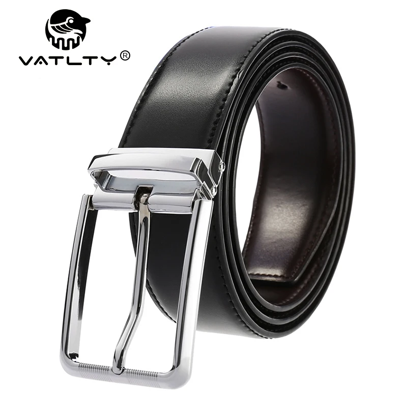 VATLTY New Men's Belt Hard Metal Buckle Trouser Belt Natural Cowhide Casual Leather Belt 130cm Silver Buckle Brown Girdles Male