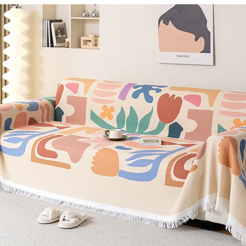 Cartoon Sofa Cover Double Use Beds Blanekets Throw Blanket Picnic Mat With Tassel Sofa Bed Universal Decorative 1pc