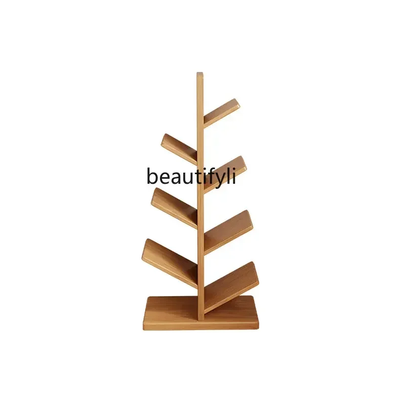 Solid Wood Tree-Shaped Bookshelf Floor Multi-Layer Picture Book Rack Bookcase Shelf Living Room Small Apartment