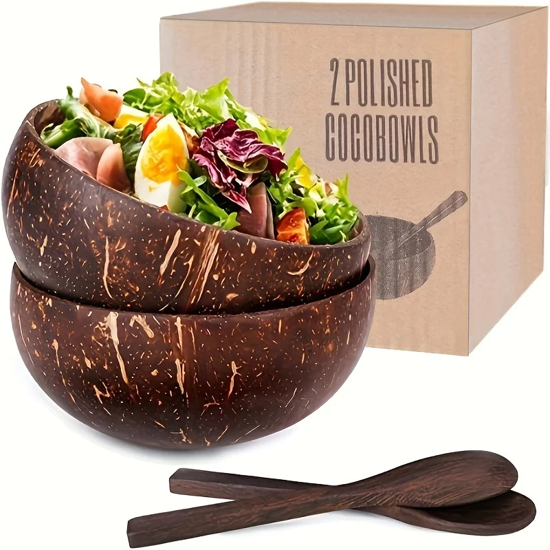 Natural Coconut Bowl Set Dinner and Breakfast Ideas Salad Bowls, Pasta Bowls, Yogurt Bowls and Cereal Bowls Home and Restaurant