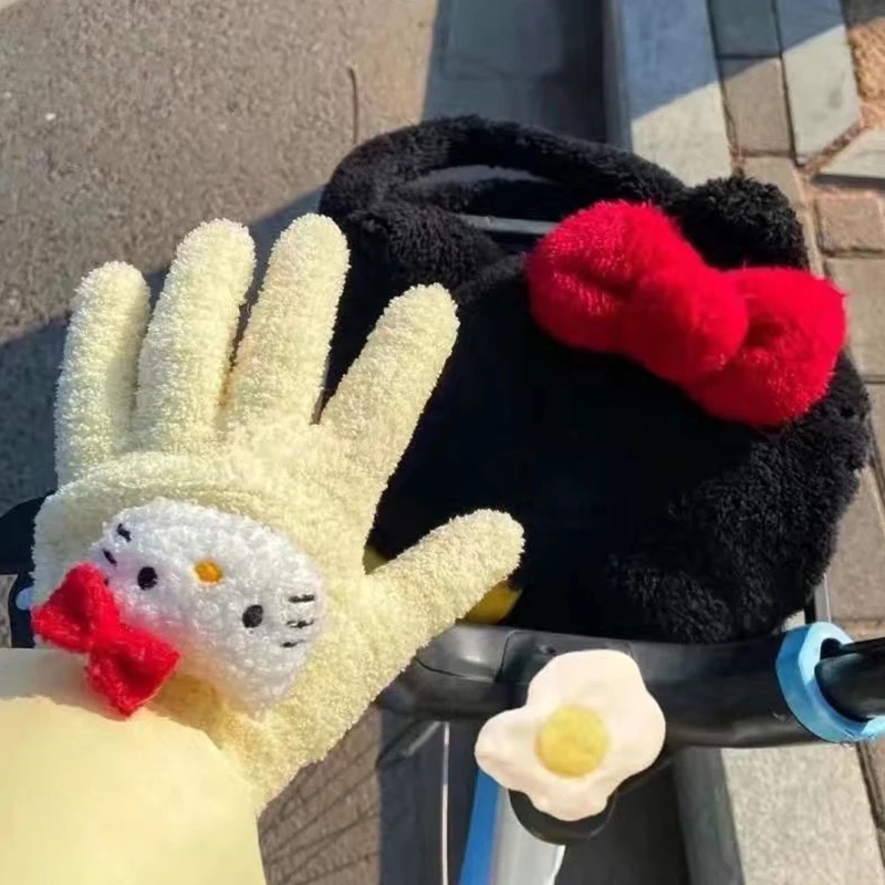 سانريو كورومي بلدي ميلودي مرحبا كيتي قفازات متماسكة أفخم الدافئة قفازات كاملة الأصابع النساء في الهواء الطلق الدراجات التزلج القفازات الطفل هدية #4