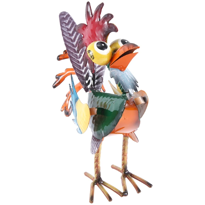 Indoor/Outdoor Wacky Metal Rooster Yard Statue Decoration, Multicolor Rooster Statue 19X18x8cm