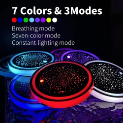 1PCS LED Cup Holder Lights for Car, Rechargeable 7 Color-Changing Light Up Cup Holder Insert Coasters, Car Accessories for Teens