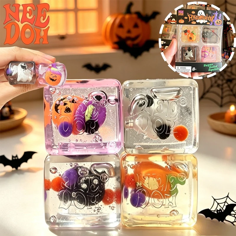 Needoh Halloween Limited Clear Jelly Mini Nice Ice Cube 4 Pack Sensory Toy Maltose Knead Stress Relief Slow Rebound Leisure Gift