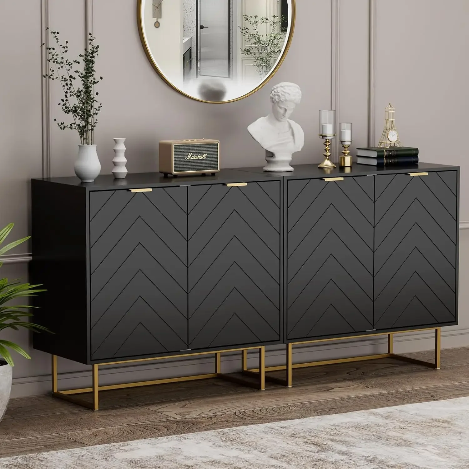 Sistro RY-Buffet 31.5 en effet avec rangement, armoire d'appoint noire moderne, buffet de rangement avec portes et AdMozambique