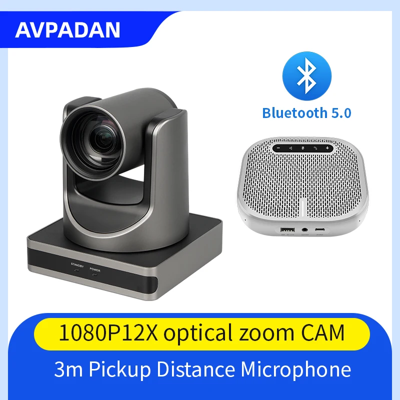 

1080p PTZ Video Conference Camera 12X Zoom USB HDMI NEIWORK Output With 1PCS Bluetooth5.0 Microphone Speakerphone Live Streaming